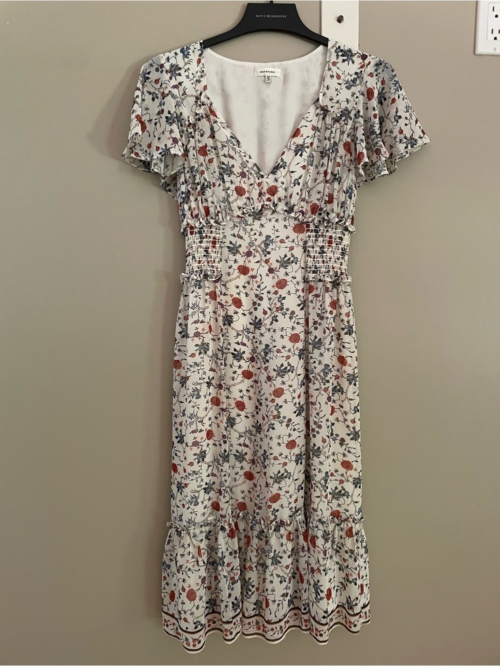 Max Studio Cream Midi Dress with Rust Floral Print
